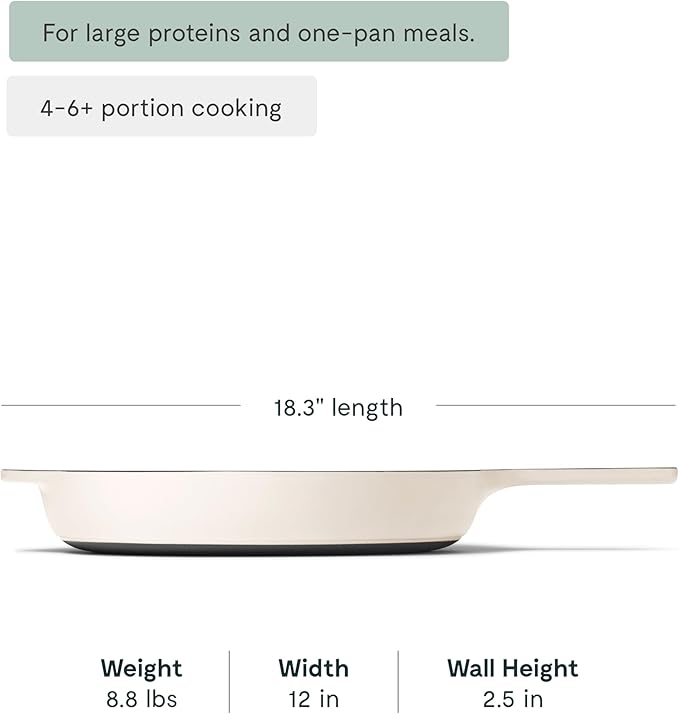 Caraway Cast Iron Skillet - 12” Enameled Cast Iron Pan With 3 Layer Enamel Coating - No Seasoning