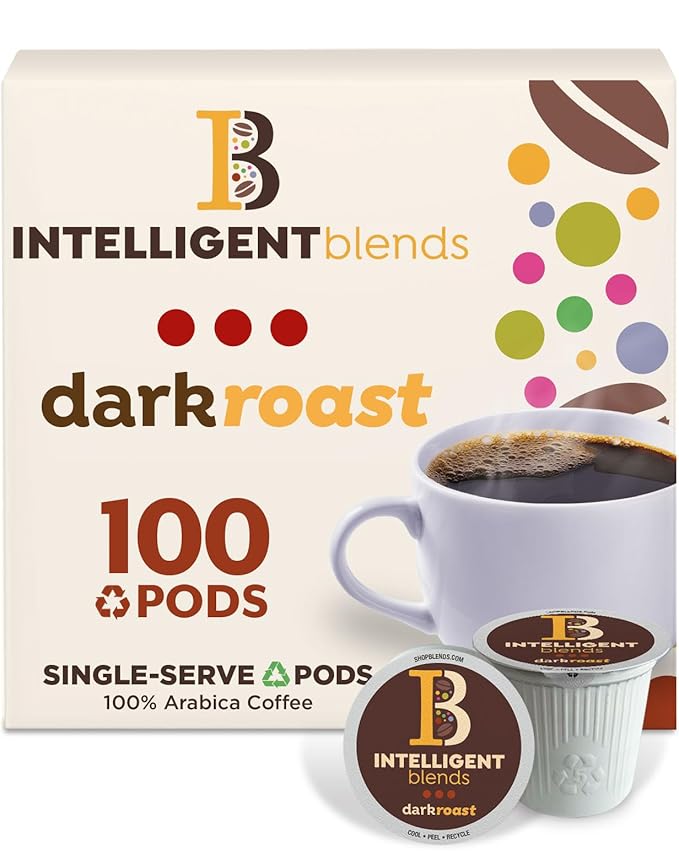 Intelligent Blends Dark Roast Coffee Pods, 100 ct, Recyclable Single Serve Pods – 100% Arabica