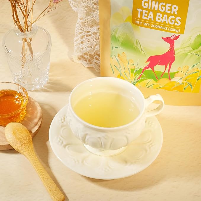 WT WEETEE Ginger Tea Bags, 100 Count Pure Ginger Root Tea, Warm & Spicy, Natural Caffeine Free