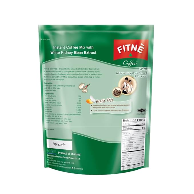 FITNE Instant 3 In 1 Coffee Packets Mix With White Kidney Bean Extract L-Lysine Vitamin B1 B2 B6