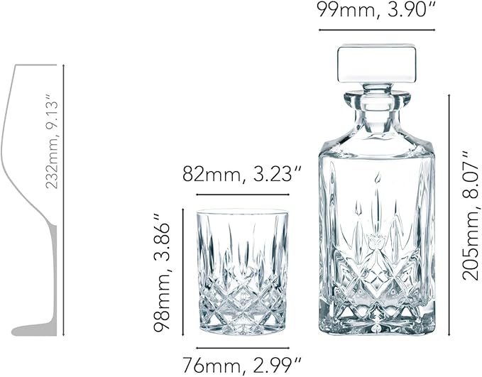 Nachtmann Noblesse 3-Piece Crystal Whiskey Set - 25oz Decanter with Stopper & 10.4oz Tumblers