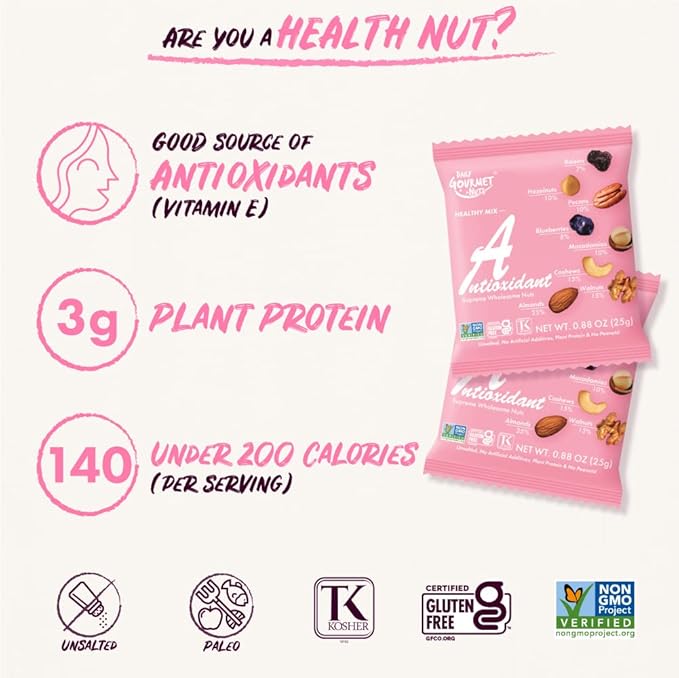 Daily Gourmet Nuts - Unsalted Mixed Nuts Snack Packs/Individually Wrapped Snacks/Nut Snacks/No
