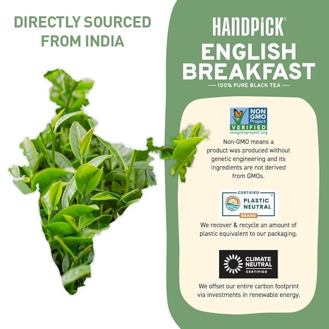 HANDPICK, Organic English Breakfast Black Tea Bags (100 Count) USDA Organic, Non-GMO | Strong