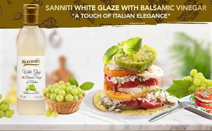 Sanniti Italian White Glaze with Balsamic Vinegar of Modena | Ideal for Dressing | Delicate Cream