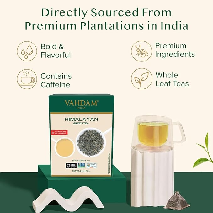 VAHDAM, Green Tea Leaves From Himalayas 170+ Cups (12oz) High Elevation Grown Green Tea Leaves From