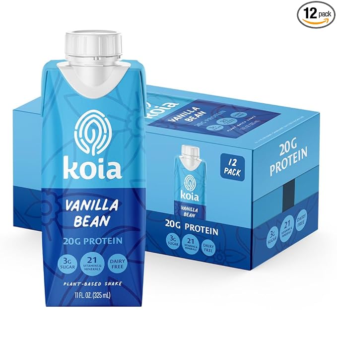 Koia Plant Based Protein Shake, Vanilla Bean, 20g Protein, 3g Sugar, 6g Prebiotic Fiber, 21