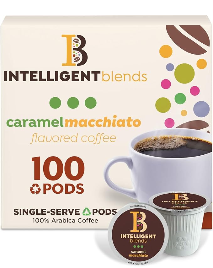 Intelligent Blends Caramel Macchiato Flavored Coffee Pods, 100 ct, Medium Roast Recyclable Single