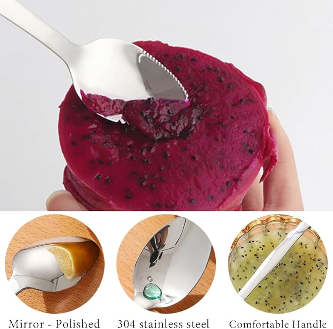 Double End Grapefruit Spoons,Stainless Steel Fruit Spoon Utensil Set,Serrated Edges Ice Cream