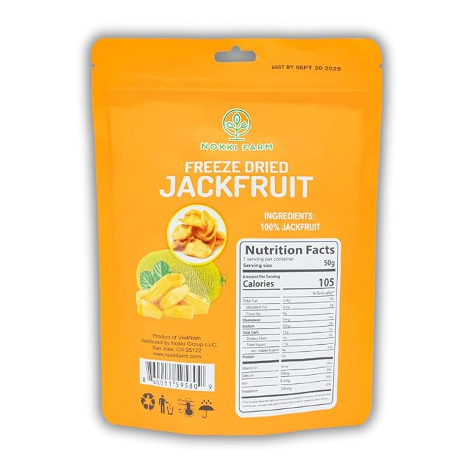 NOKKI FARM Freeze Dried Jackfruit - Healthy & Exotic Tropical Superfood Snacks, No Added Sugar or