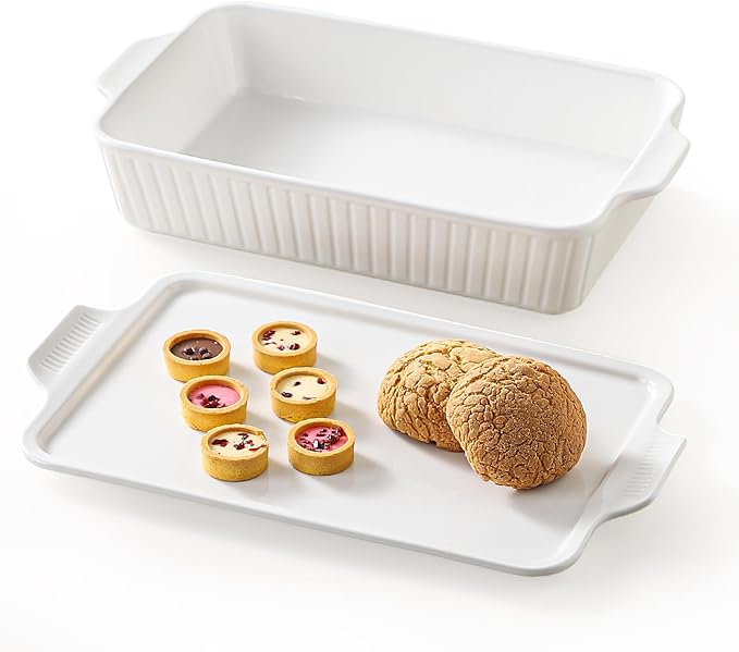 Dizada Large Casserole Dish with Lid, Deep 5.2-Qt (9"x13") 2-in-1 Ceramic Baking Dish with Ceramic