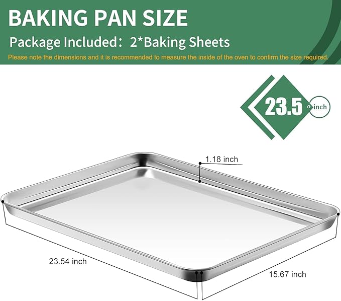 Baking Sheets Set of 2, HKJ Chef Cookie Sheets 2 Pieces Stainless Steel Baking Pans & Toaster Oven