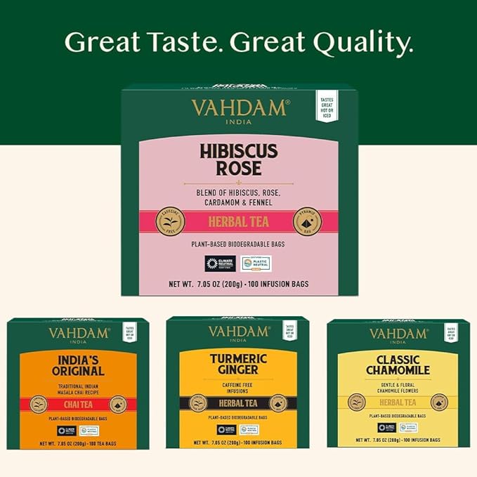 VAHDAM, Hibiscus Rose Tea Bags - 100% Whole Hibiscus Flowers Herbal Tea Bags (100 Count) With Rose