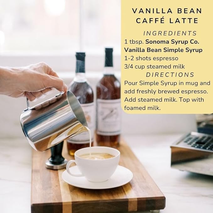 Sonoma Syrup Co. Vanilla Bean Infused Simple Syrup 25.4 fl oz | for Coffee, Tea, and Baking | Hand