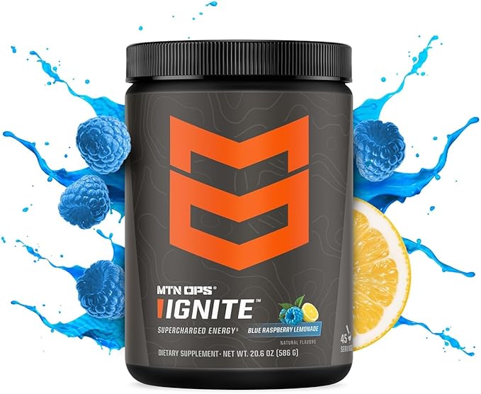 MTN OPS Ignite Energy Drink Powder, Gluten Free Nootropic Supplement Drink Mix, L Arginine, L