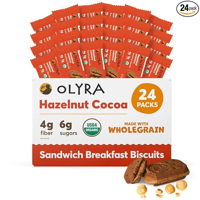 Olyra Hazelnut Cocoa Sandwich Breakfast Biscuits, Healthy Snacks for Adults and Kids, Low Sugar