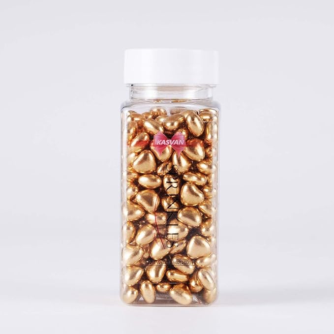 Kasvan Gold Heart Shapes Sprinkles - Edible Candy Pearls 100g/3.58 Oz, Mix Size, Baking Cake