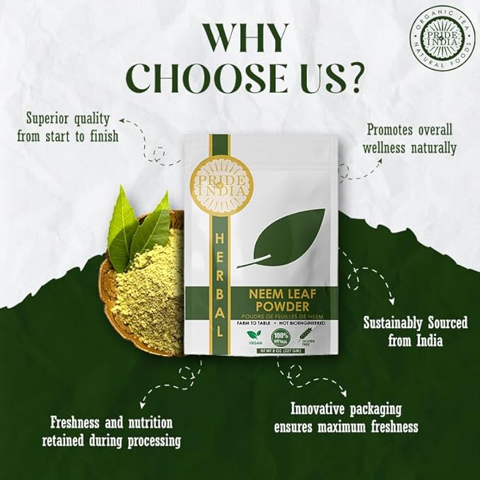 Pride Of India | Natural Neem/Margosa Herb Powder 8 oz (227 gm) | Nutrient-Rich Superfood | Add it