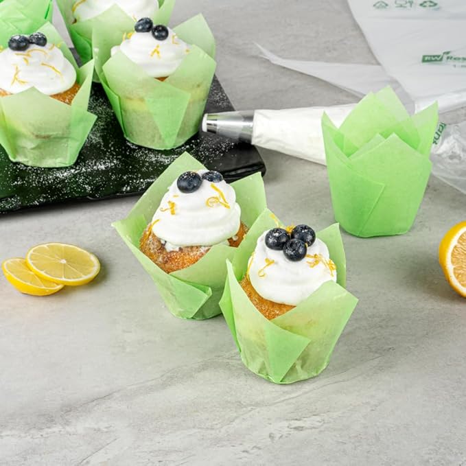 Restaurantware Panificio Premium 4 oz Green Paper Tulip Baking Cup: Paper Baking Cups Perfect for