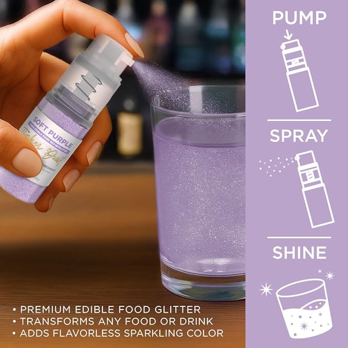 Bakell - Soft Purple Tinker Dust (4g, 1x Mini Spray Pump) Edible Glitter for Food, Desserts, and