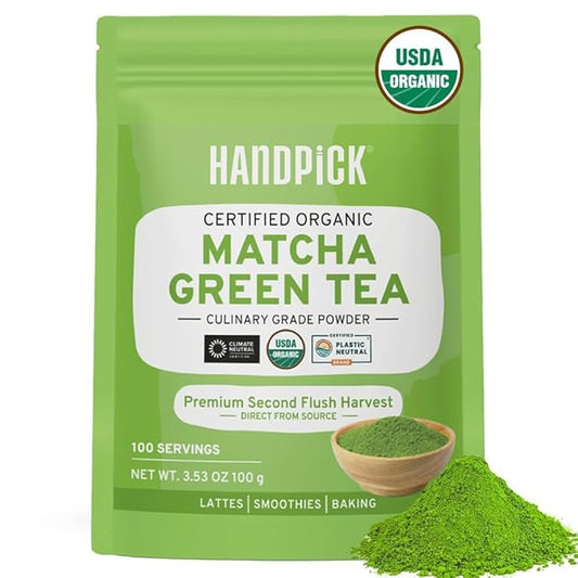 HANDPICK Japanese Organic Matcha Green Tea Powder (100 Servings) - Authentic Premium Second Flush