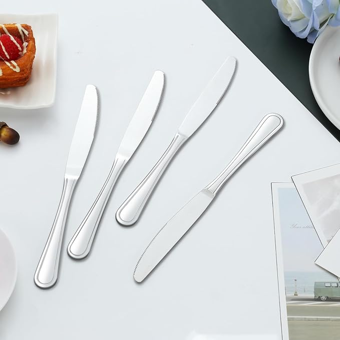 Dinner Knives Set of 24, 9??Knives Set, Butter Knives with Pretty Line Handle, Sharp Knives Set