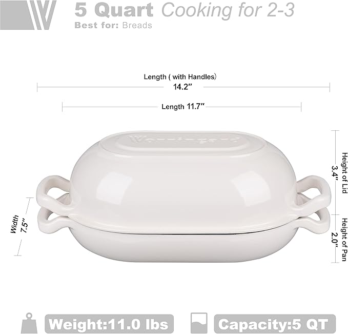 Enameled Cast Iron Sourdough Bread Oven, Dutch Oven, Loaf Cast Iron Bread Pan for Homemade Bread
