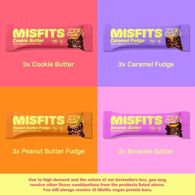 Misfits Vegan Protein Bars - Updated Gluten Free Recipe | Plant Based, Low Sugar & Carb, High Fiber