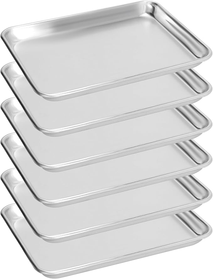 6 Pack Quarter Size Baking Sheet Pan, Aluminum Commercial Cookie Sheet Pan, Durable & Anti-Stick