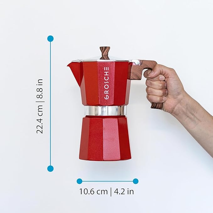 GROSCHE Milano Stovetop Espresso Maker Moka Pot 9 espresso Cup, 15.2 oz, Red - Cuban Coffee Maker