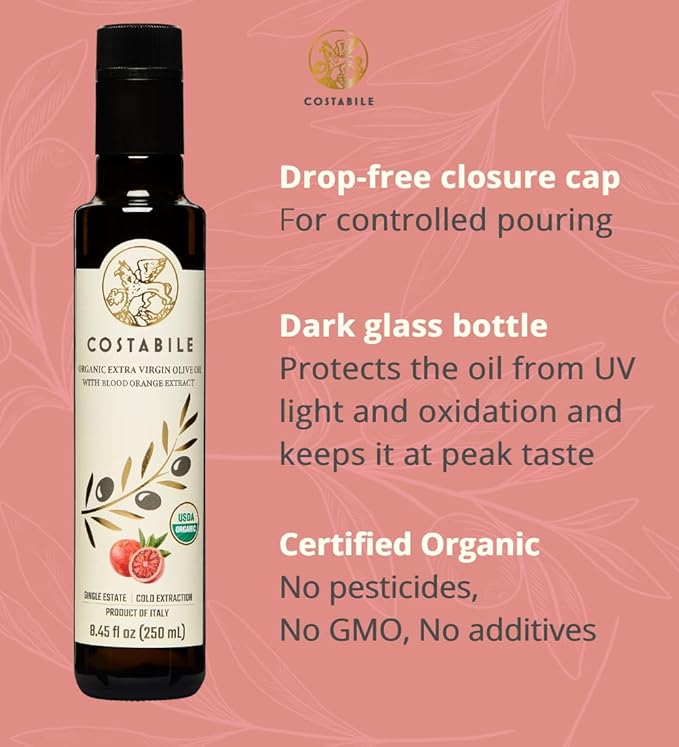 Blood Orange Olive Oil Organic - Ideal for Baking and Flavorful Dressings. Natural Blood Orange