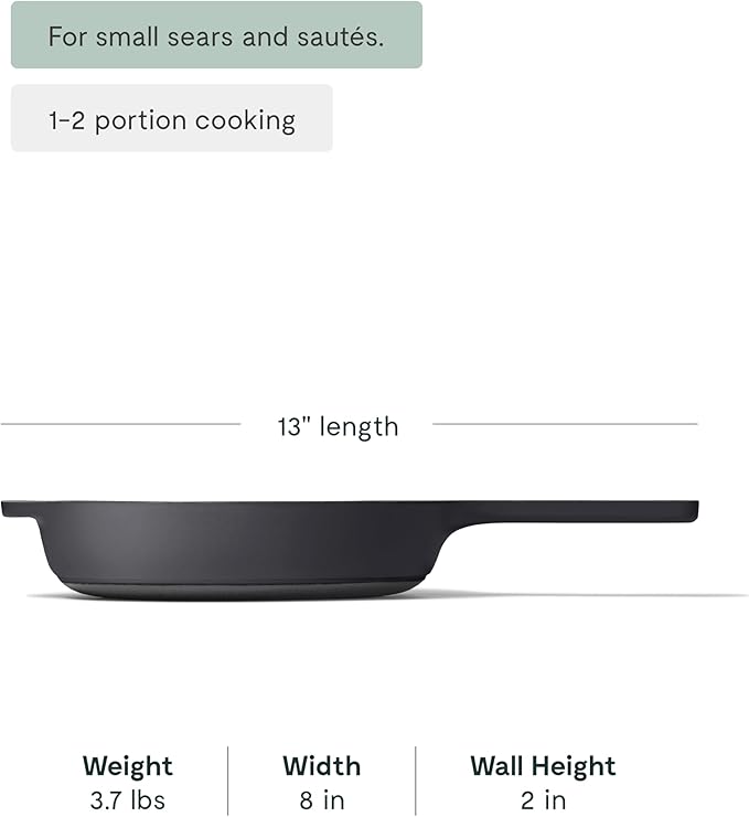 Caraway Cast Iron Skillet - 8” Enameled Cast Iron Pan With 3 Layer Enamel Coating - No Seasoning