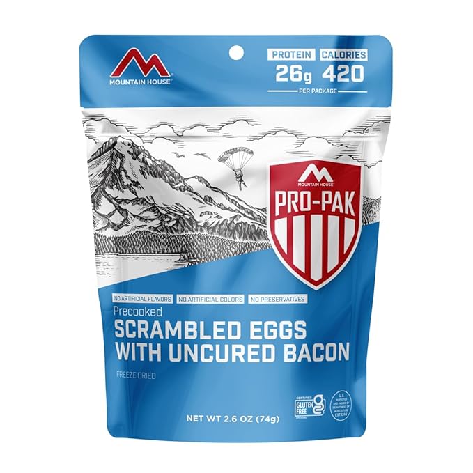 Mountain House Scrambled Eggs with Uncured Bacon Pro-Pak | Freeze Dried Backpacking & Camping Food