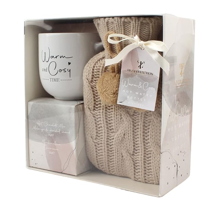 Women Gift Set -Hot Water Bottle, Hot Chocolate Mix, Mini Marshmallows, Mug, Socks, Crushed Candy