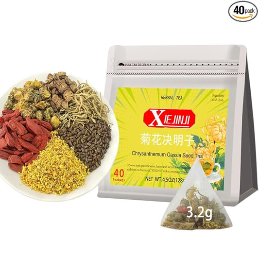 XIEJINJI Chrysanthemum Cassia Seed Tea Bags, 40 Count, Burdock Root, Goji Berry, Honeysuckle