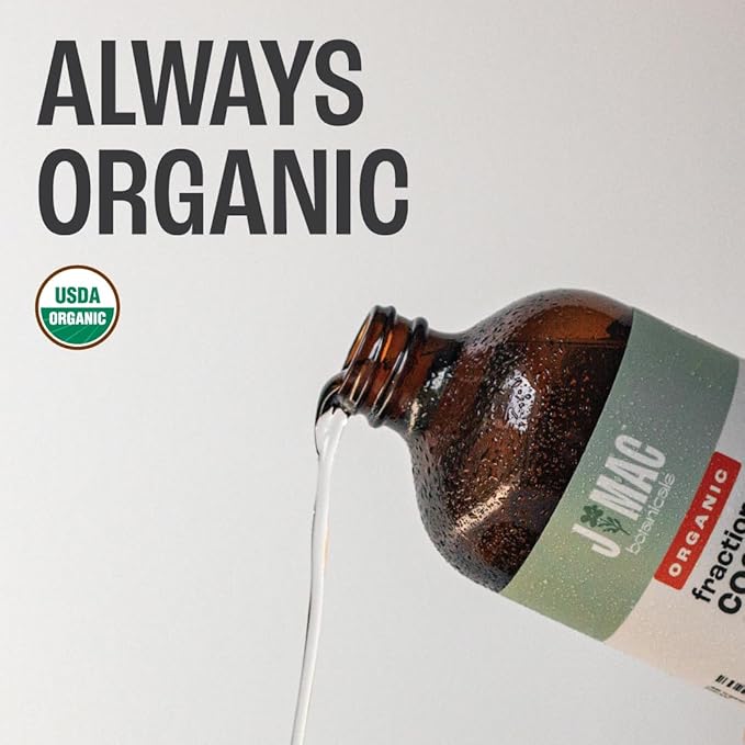 J MAC BOTANICALS Organic Fractionated Coconut Oil (16 Ounce Glass Bottle) Organic Carrier Oil and