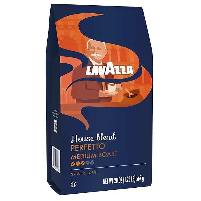 Lavazza Perfetto Ground Coffee Blend, Dark Roast, 20 Ounce, Value Pack, Caramel flavor with Dark