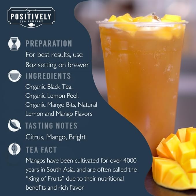 Organic Positively Tea Company, Mango Tango Black Tea, K-Cup Compatible, 96 Pods