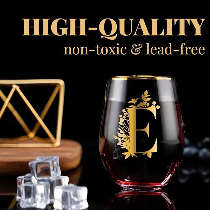 Onebttl Unique Stemless Wine Glasses, Initial Wine Cup for Red or White Wine - 18oz, Monogrammed