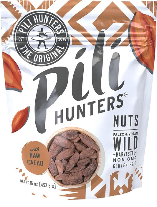 Pili Hunters Wild Sprouted Pili Nuts - Raw Cacao & Organic Coconut Sugar - Paleo & Vegan Keto Snack