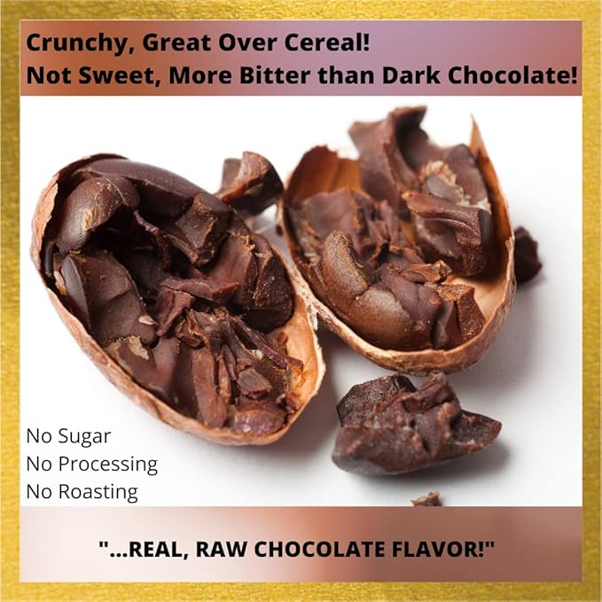 Cacao Nibs Organic - 100% Dark Chocolate Chips - Raw, Unsweetened Cocoa Pieces - 16 Oz - Keto and