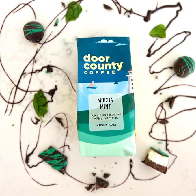 Door County Coffee Mocha Mint Flavored Ground Coffee - Medium Roast - 10 oz Bag - 100% Specialty