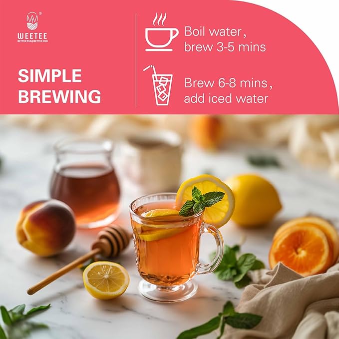 WT WEETEE Peach Herbal Tea Bags, Caffeine Free Tea Made with Rose Hip, Orange Peel, Hawthorn