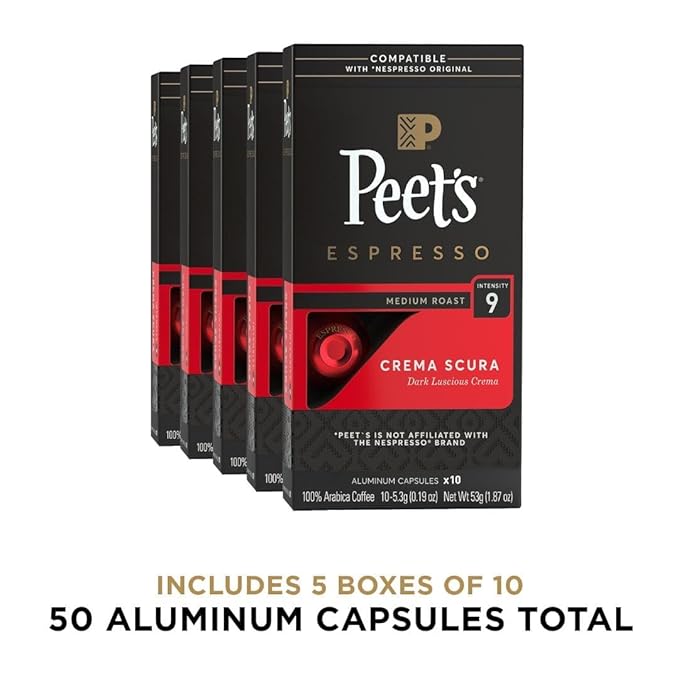 Peet's Coffee, Medium Roast Espresso Capsules, Compatible with Nespresso Original Machine - Crema