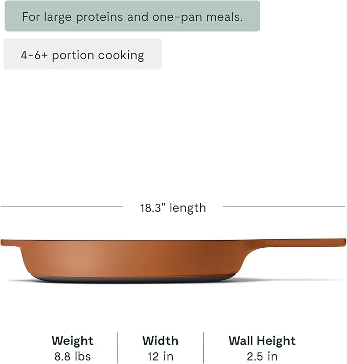 Caraway Cast Iron Skillet - 12” Enameled Cast Iron Pan With 3 Layer Enamel Coating - No Seasoning