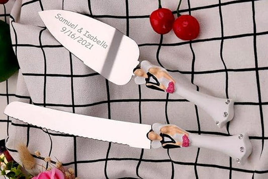 GIFTS INFINITY® Personalized Wedding Cake Server And Knife Free Engraving Bride And Groom