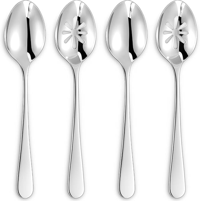 KEAWELL Louise Premium 2 Piece Serving Spoons and 2 Piece Serving Slotted Spoons ??9 inches ??18/10