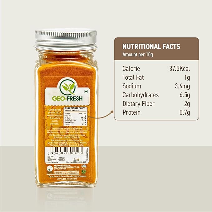 Geo-Fresh Organic Turmeric Powder, 1.76 oz ??Turmeric Powder Organic for Cooking ??USDA Certified