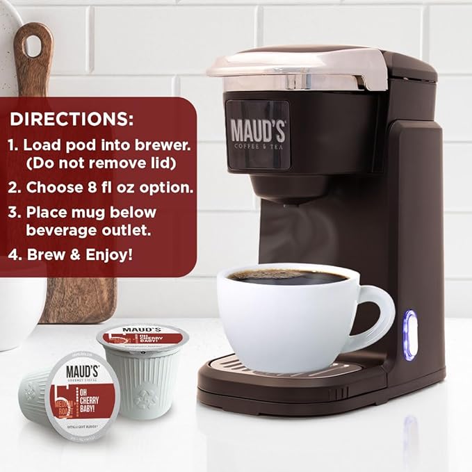 Maud's Cherry Flavored Coffee Pods, 36 ct, Medium Roast Flavored Coffee in Recyclable Single Serve