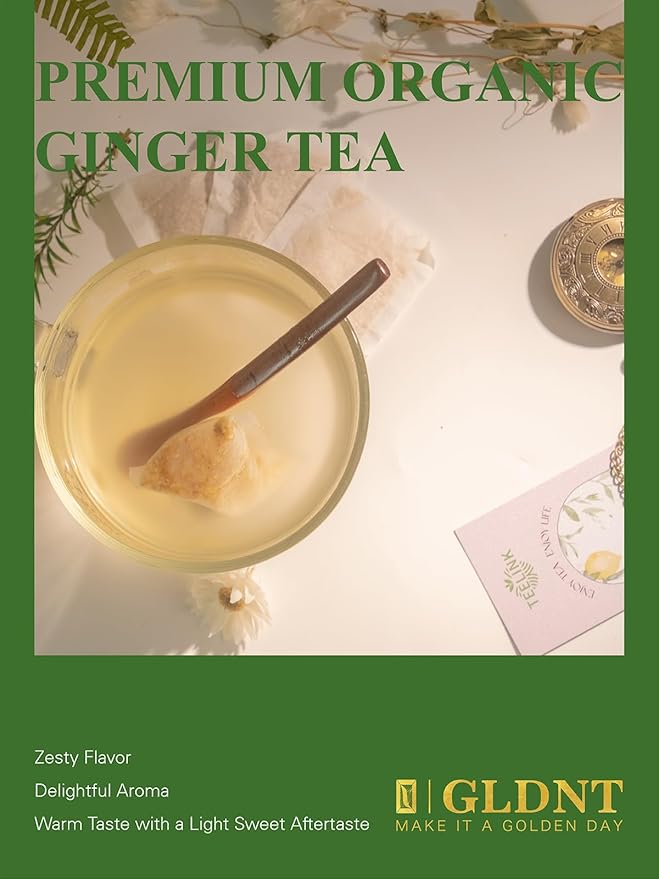 GLDNT Organic Ginger Tea Bags, Natural Organic Ginger Root Tea, Spicy & Zesty Flavor, Caffeine
