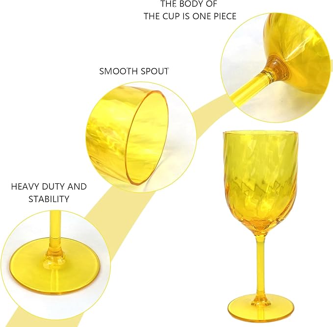 Yalin Set of 6 Unbreakable 15 oz Acrylic Plastic Wine and Water Tumbler Stackable Goblets. (Yellow